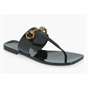 Jeffrey Campbell Black Jelly Sandals Horsebit Buckle Gold Detail Size 8 NEW